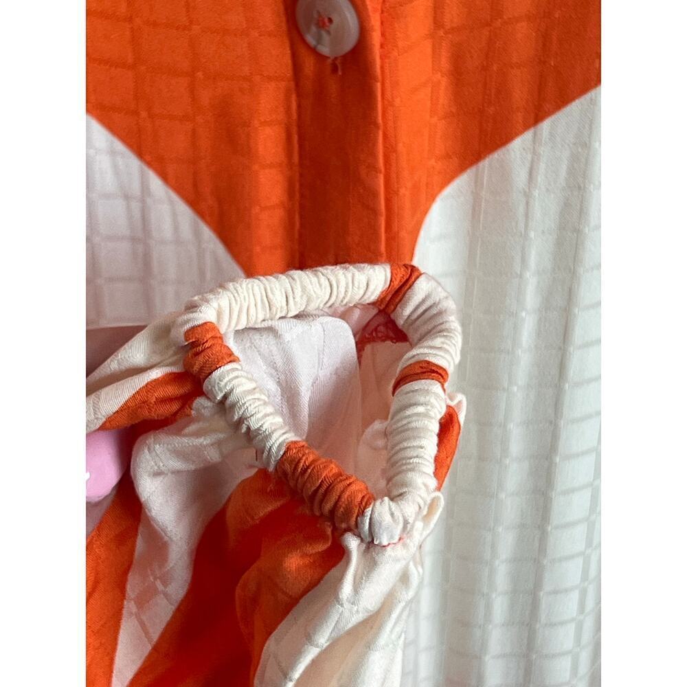 Anthropologie Tiered Buttondown Maxi Belted Dress Orange & White Abstract XXS - Picture 7 of 11